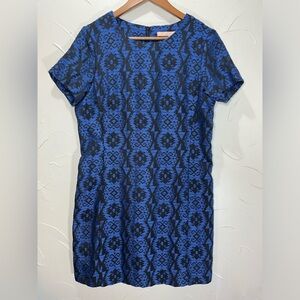 Hutch Geometric Shift Sheath Navy Blue/Black Midi Dress SZ L